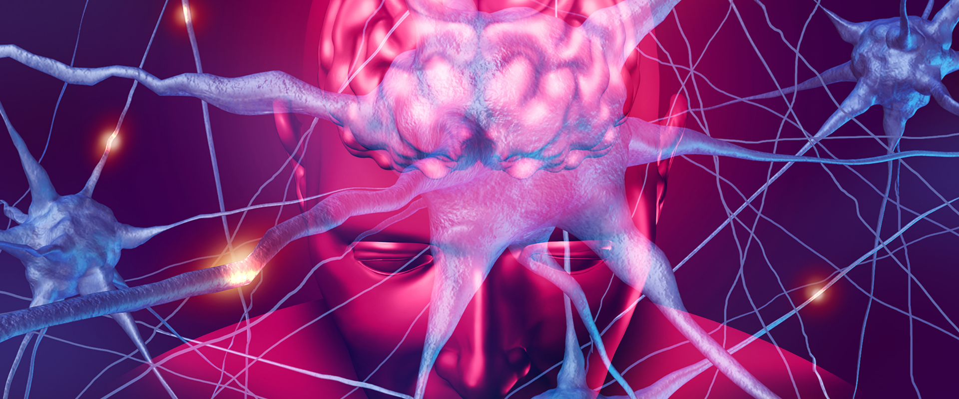 Human brain neurology and active neurons connections as a nervous system anatomy and neurological activity with 3D render elements.