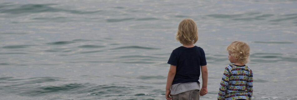 Young children are looking at the ocean.